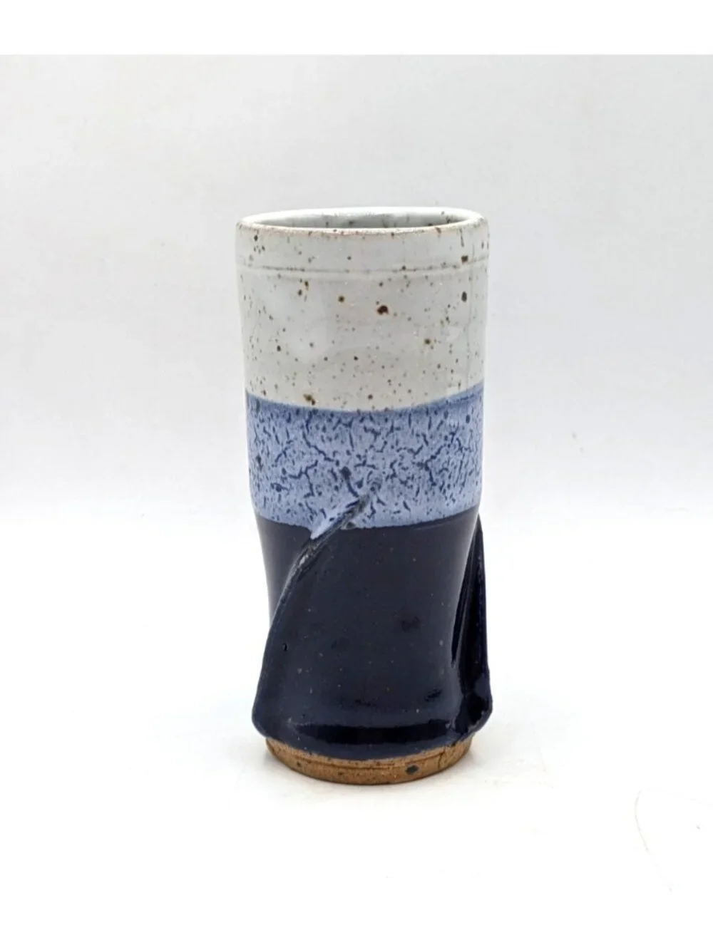 Japanese Ceramic Tall Tea Cups Hand Thrown Set of 4 Bottom Marked Blue Glaze 5